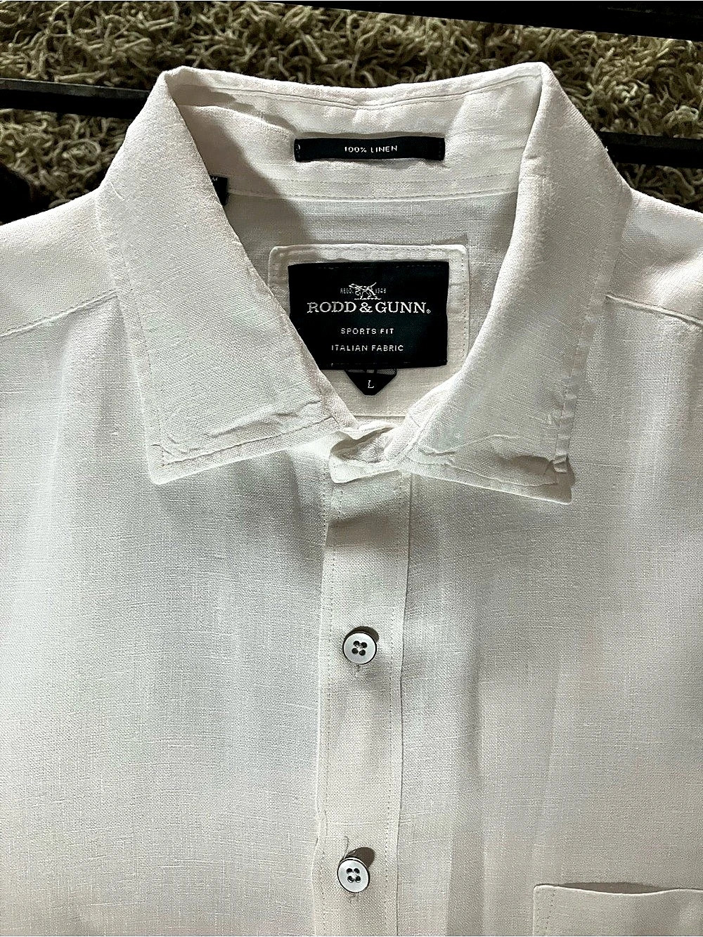 Rodd & Gunn Men’s L White 100% Linen Shirt Italian Albini Fabric Sports Fit